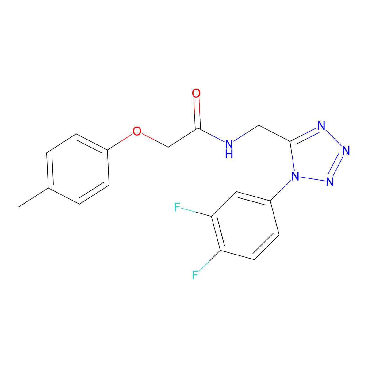 N-((1-(3,4-difluorophenyl)-1H-tetrazol-5-yl)methyl)-2-(p-tolyloxy)acetamide molecular structure, CAS 1005292-89-6