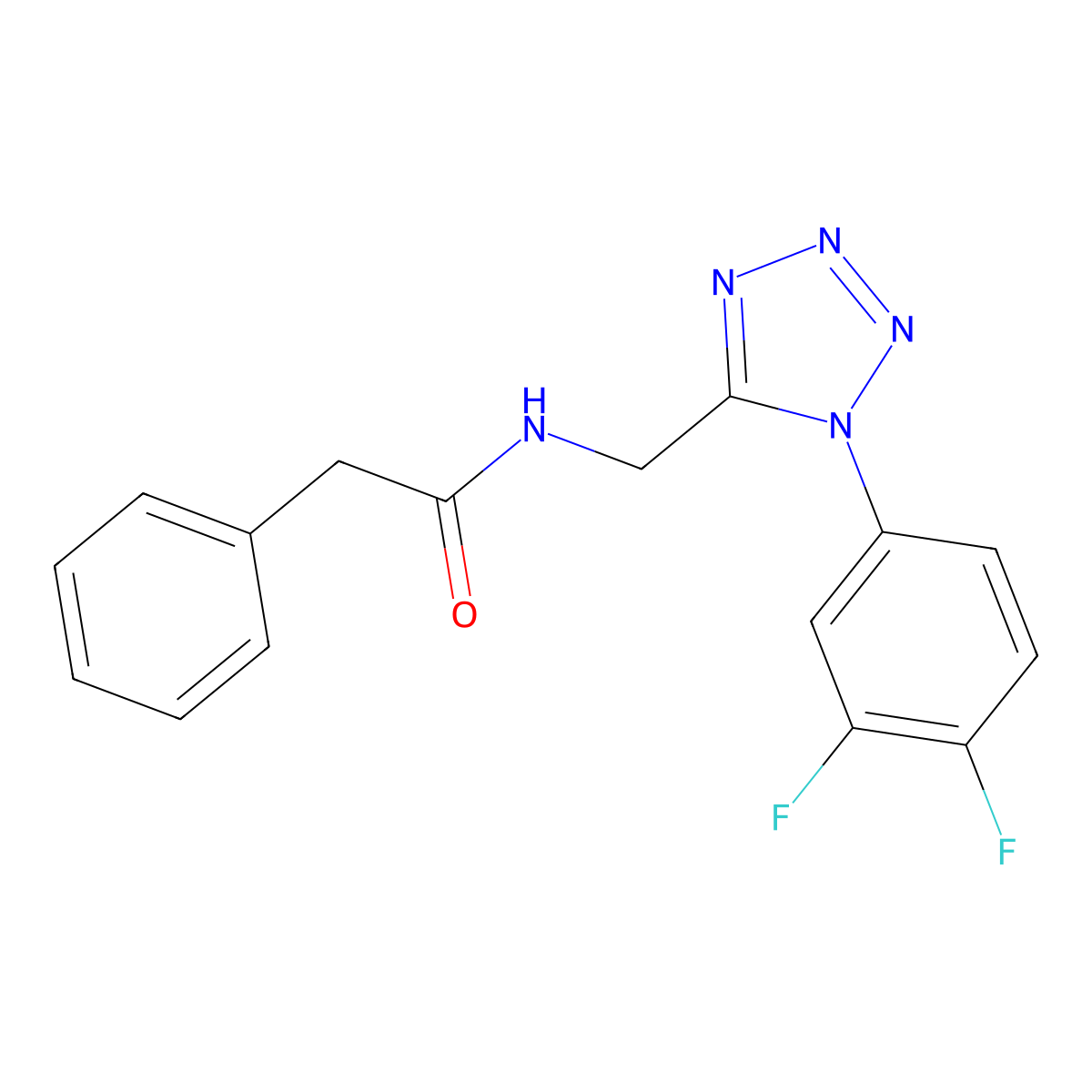 N-((1-(3,4-difluorophenyl)-1H-tetrazol-5-yl)methyl)-2-phenylacetamide molecular structure, CAS 1005292-91-0