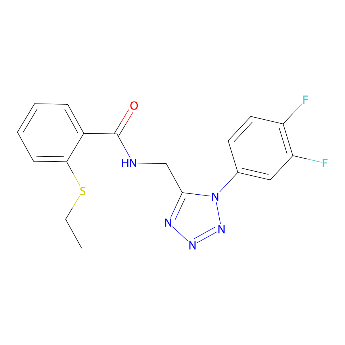 N-((1-(3,4-difluorophenyl)-1H-tetrazol-5-yl)methyl)-2-(ethylthio)benzamide molecular structure, CAS 1005293-01-5