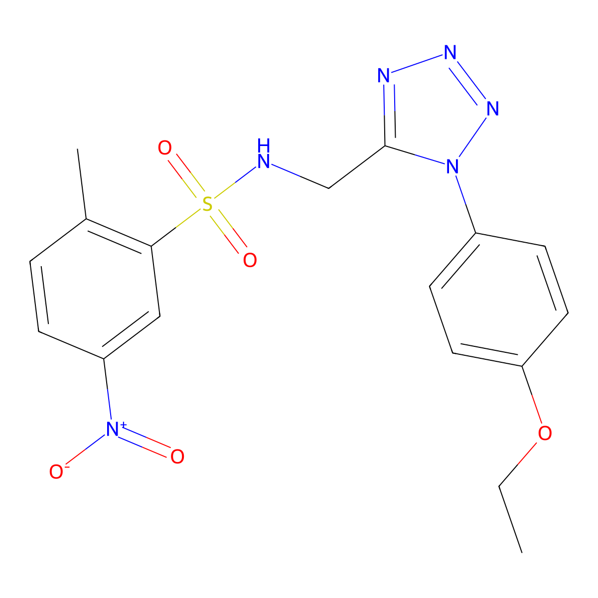 N-((1-(4-ethoxyphenyl)-1H-tetrazol-5-yl)methyl)-2-methyl-5-nitrobenzenesulfonamide molecular structure, CAS 1005293-06-0