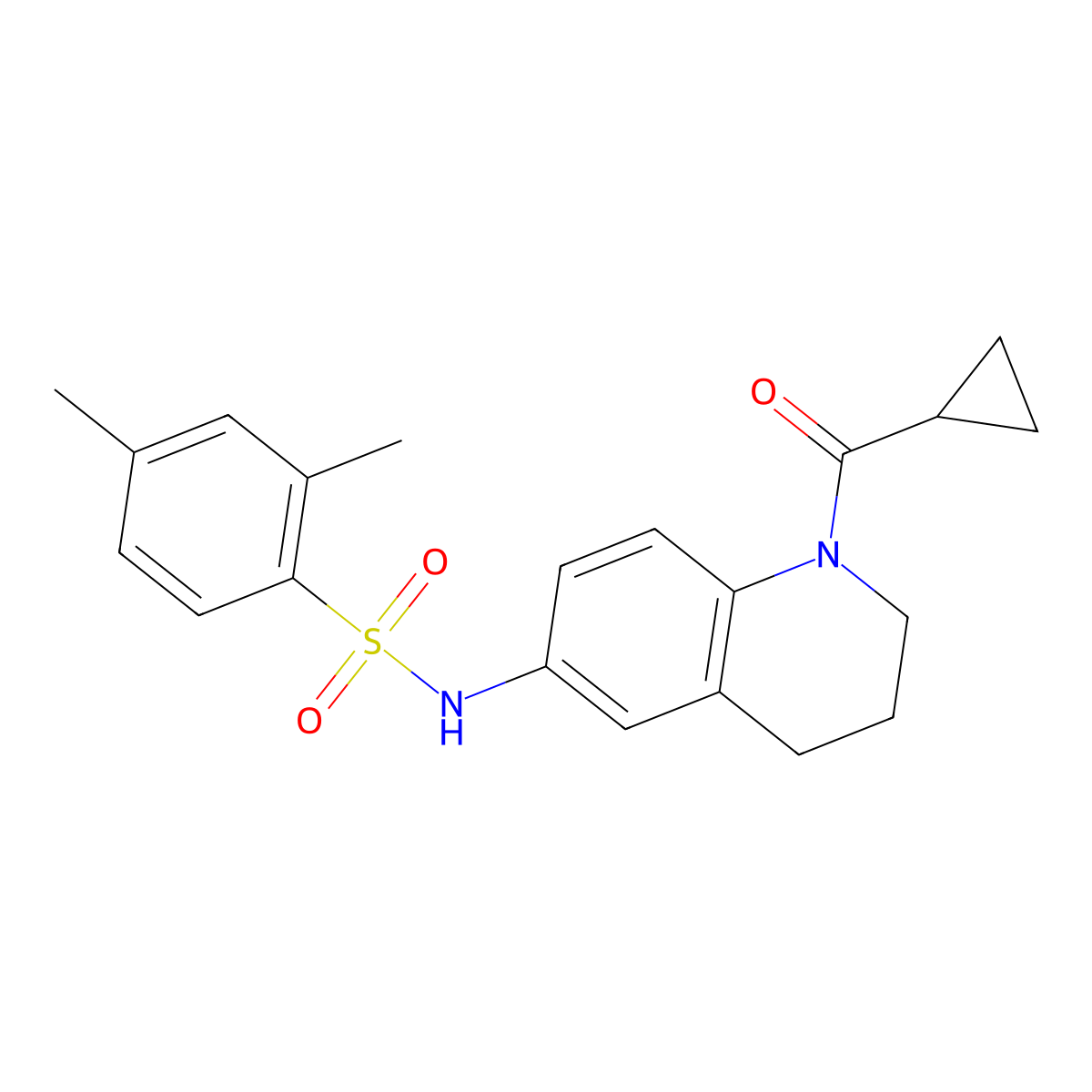 N-[1-(cyclopropanecarbonyl)-3,4-dihydro-2H-quinolin-6-yl]-2,4-dimethylbenzenesulfonamide molecular structure, CAS 1005293-13-9