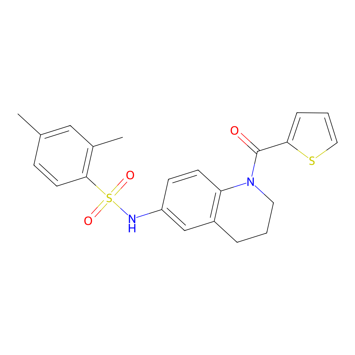 2,4-dimethyl-N-(1-(thiophene-2-carbonyl)-1,2,3,4-tetrahydroquinolin-6-yl)benzenesulfonamide molecular structure, CAS 1005293-22-0