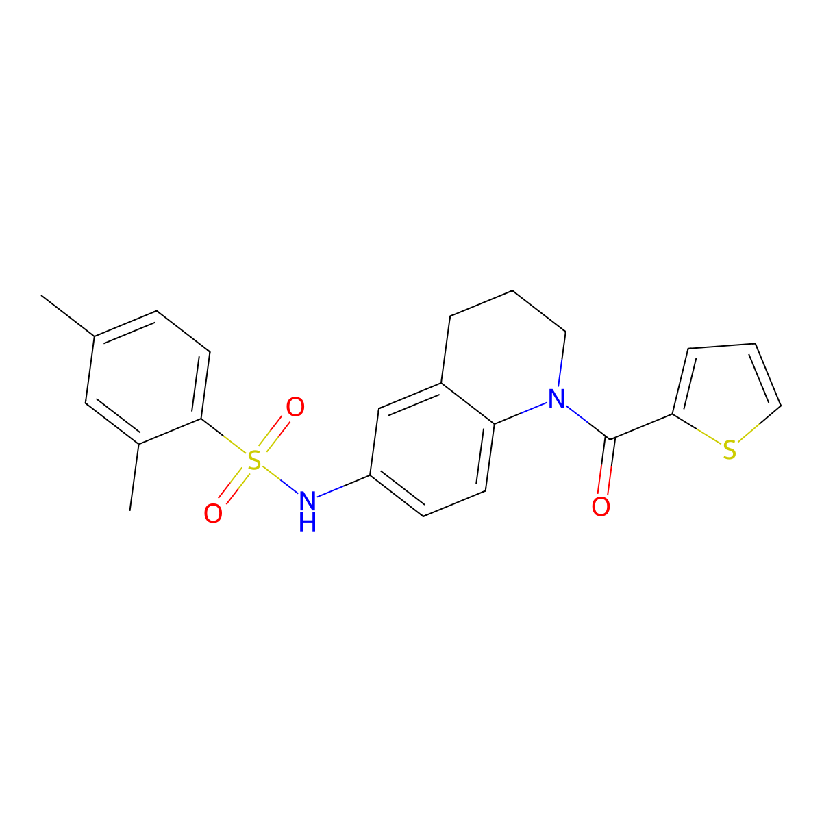 2,4-dimethyl-N-(1-(thiophene-2-carbonyl)-1,2,3,4-tetrahydroquinolin-6-yl)benzenesulfonamide molecular structure, CAS 1005293-22-0