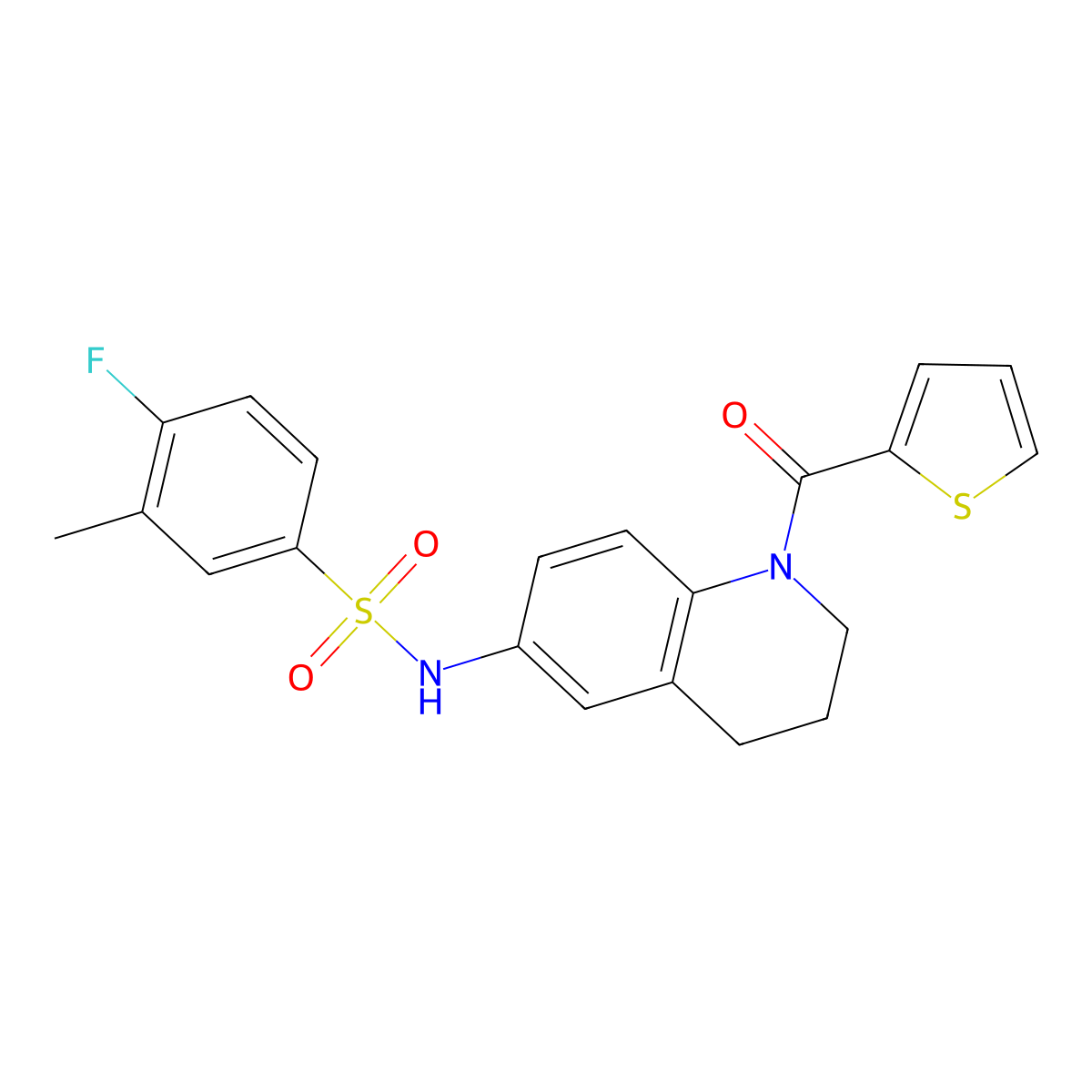4-fluoro-3-methyl-N-[1-(2-thienylcarbonyl)-1,2,3,4-tetrahydroquinolin-6-yl]benzenesulfonamide molecular structure, CAS 1005293-25-3