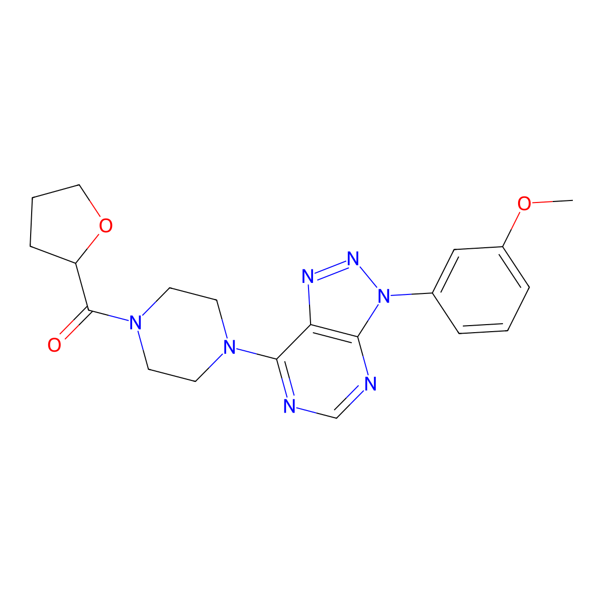(4-(3-(3-methoxyphenyl)-3H-[1,2,3]triazolo[4,5-d]pyrimidin-7-yl)piperazin-1-yl)(tetrahydrofuran-2-yl)methanone molecular structure, CAS 1005293-29-7