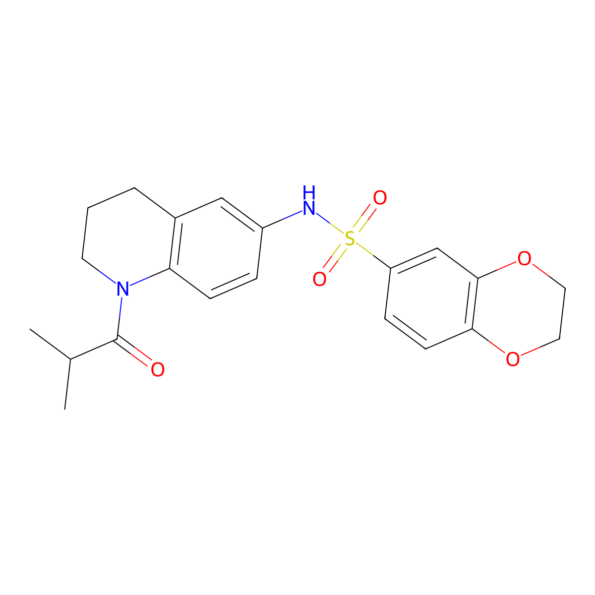 N-(1-isobutyryl-1,2,3,4-tetrahydroquinolin-6-yl)-2,3-dihydrobenzo[b][1,4]dioxine-6-sulfonamide molecular structure, CAS 1005293-37-7