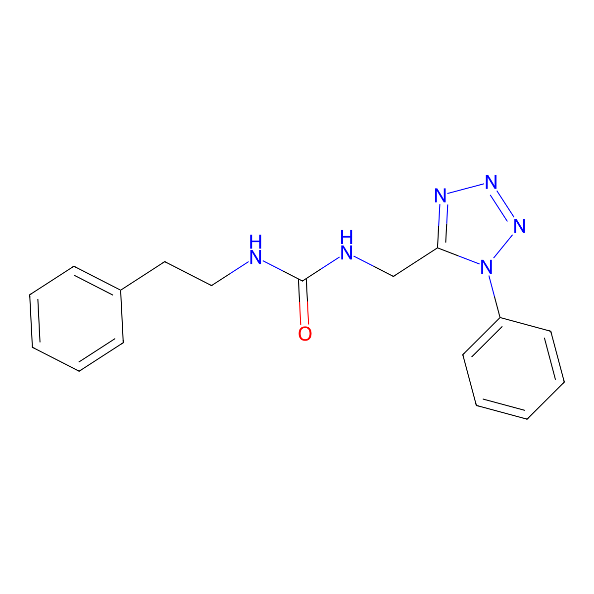 1-phenethyl-3-((1-phenyl-1H-tetrazol-5-yl)methyl)urea molecular structure, CAS 1005293-39-9