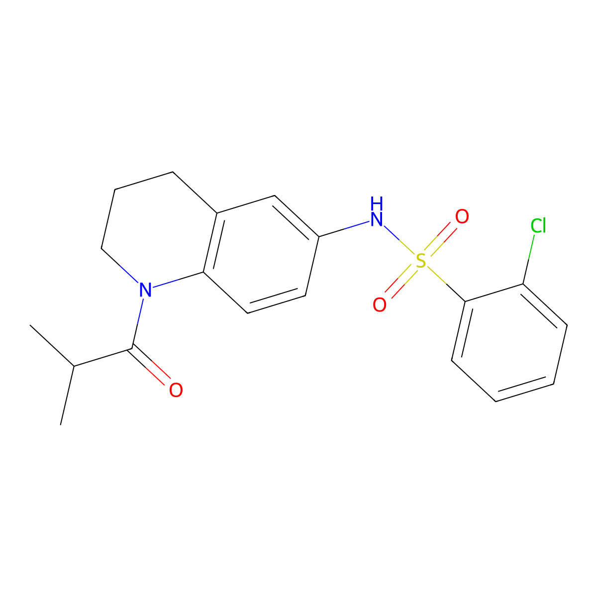 2-chloro-N-(1-isobutyryl-1,2,3,4-tetrahydroquinolin-6-yl)benzenesulfonamide molecular structure, CAS 1005293-52-6