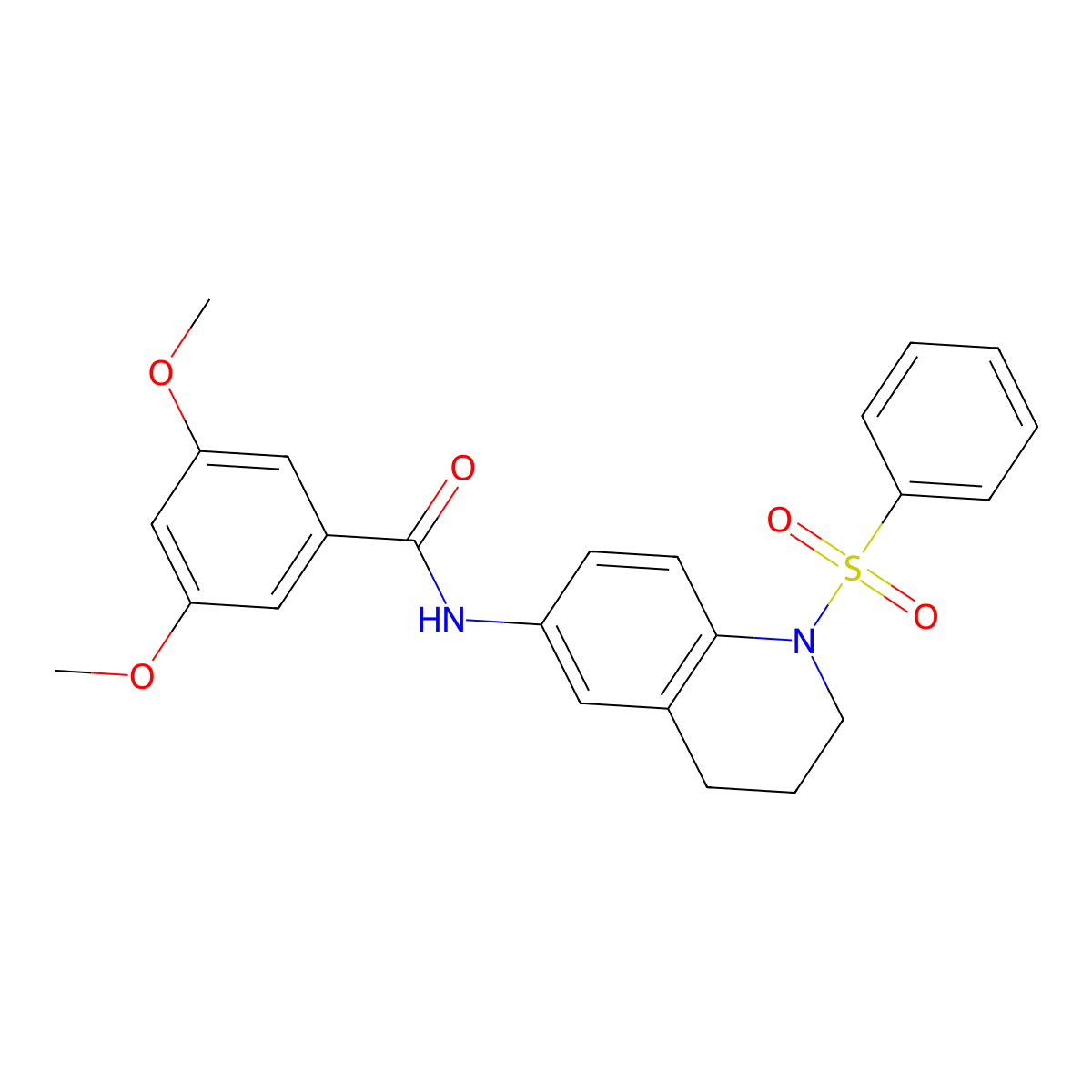 3,5-dimethoxy-N-(1-(phenylsulfonyl)-1,2,3,4-tetrahydroquinolin-6-yl)benzamide molecular structure, CAS 1005293-58-2