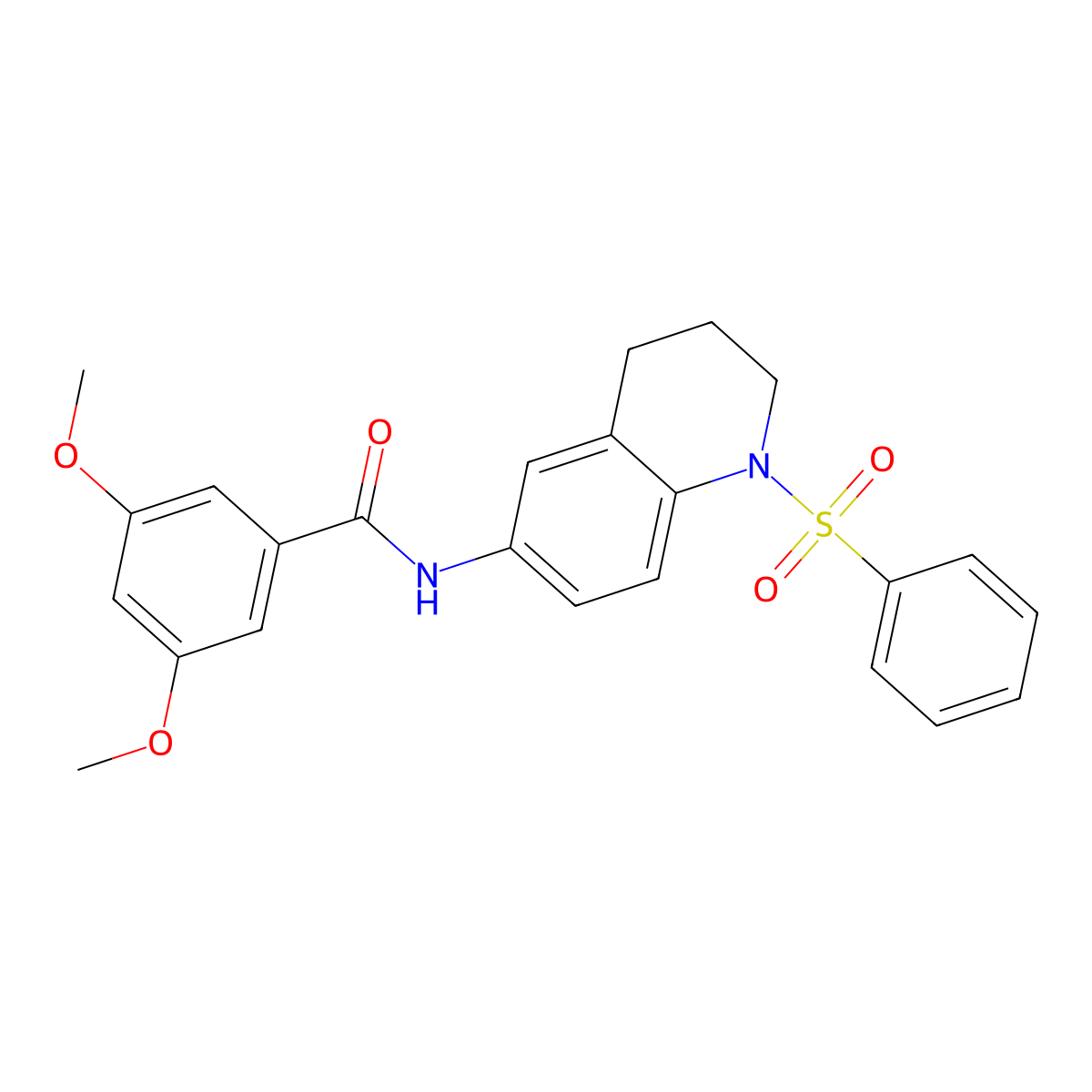 3,5-dimethoxy-N-(1-(phenylsulfonyl)-1,2,3,4-tetrahydroquinolin-6-yl)benzamide molecular structure, CAS 1005293-58-2