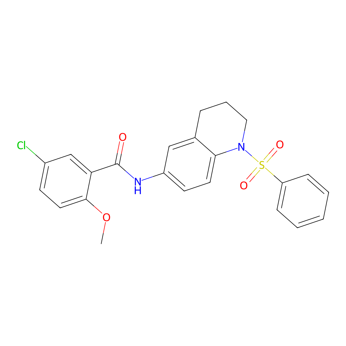 5-chloro-2-methoxy-N-(1-(phenylsulfonyl)-1,2,3,4-tetrahydroquinolin-6-yl)benzamide molecular structure, CAS 1005293-61-7