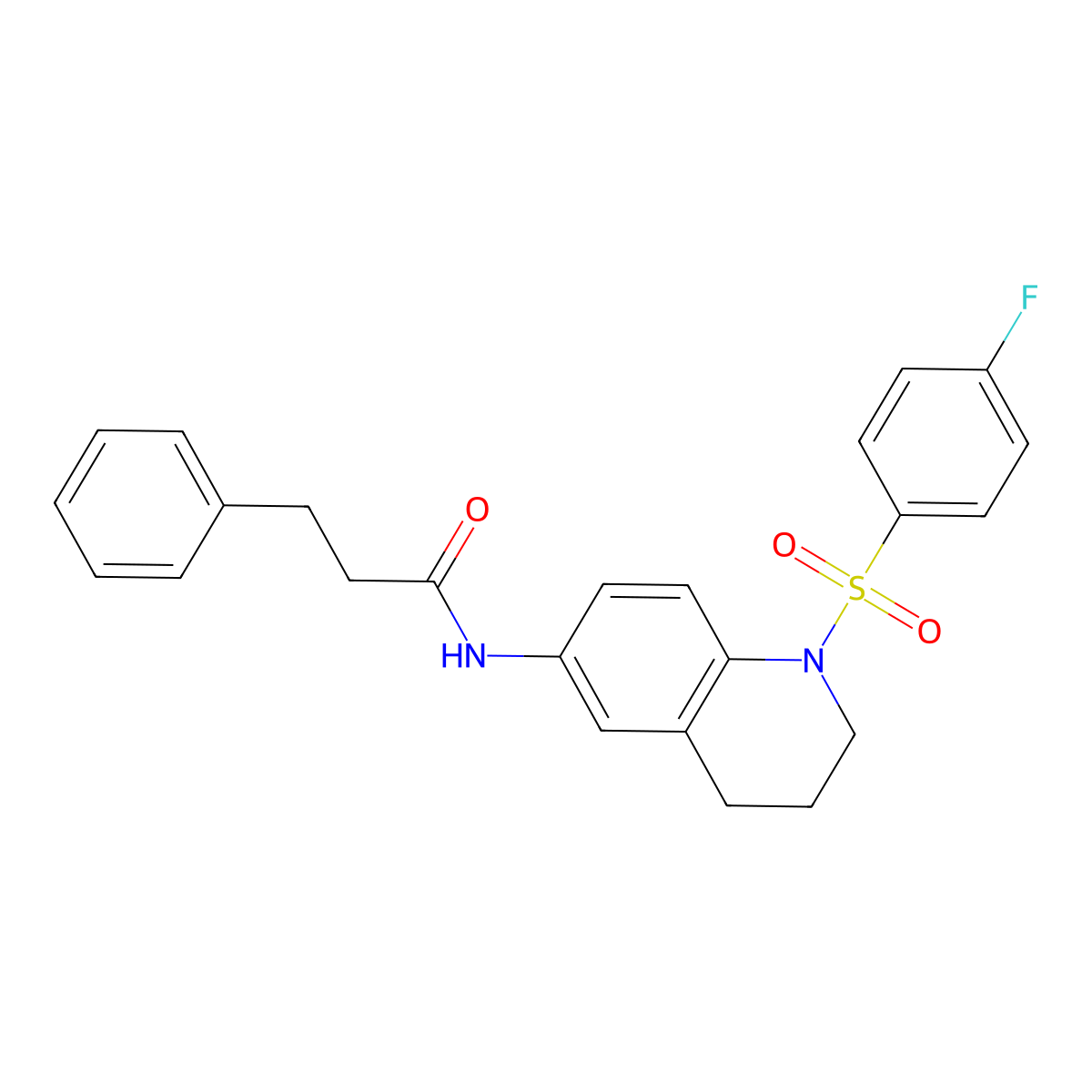 N-(1-((4-fluorophenyl)sulfonyl)-1,2,3,4-tetrahydroquinolin-6-yl)-3-phenylpropanamide molecular structure, CAS 1005293-79-7