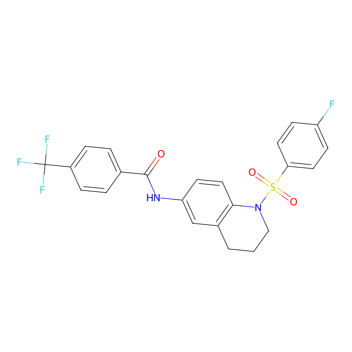 N-(1-((4-fluorophenyl)sulfonyl)-1,2,3,4-tetrahydroquinolin-6-yl)-4-(trifluoromethyl)benzamide molecular structure, CAS 1005293-83-3