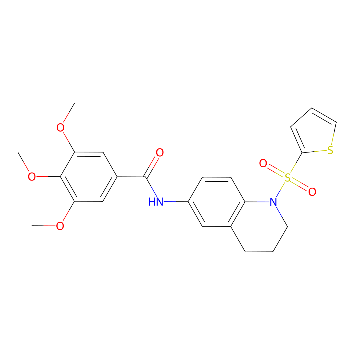 3,4,5-trimethoxy-N-(1-(thiophen-2-ylsulfonyl)-1,2,3,4-tetrahydroquinolin-6-yl)benzamide molecular structure, CAS 1005293-85-5