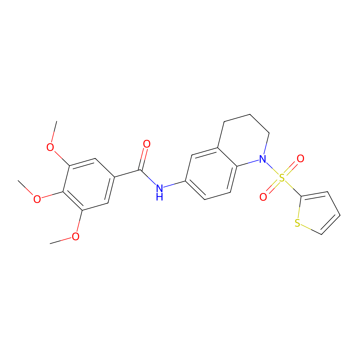 3,4,5-trimethoxy-N-(1-(thiophen-2-ylsulfonyl)-1,2,3,4-tetrahydroquinolin-6-yl)benzamide molecular structure, CAS 1005293-85-5