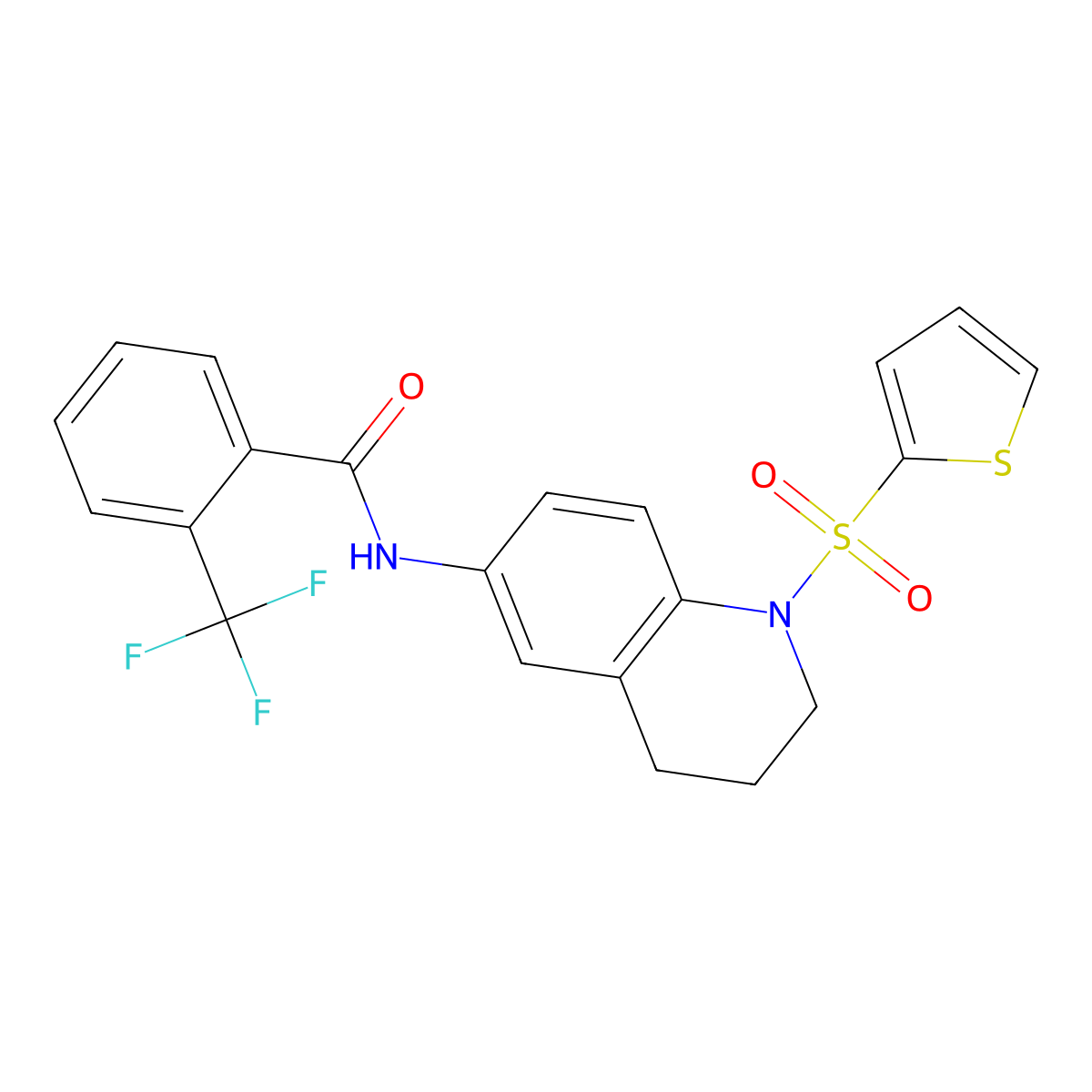 N-[1-(2-thienylsulfonyl)-1,2,3,4-tetrahydroquinolin-6-yl]-2-(trifluoromethyl)benzamide molecular structure, CAS 1005293-87-7
