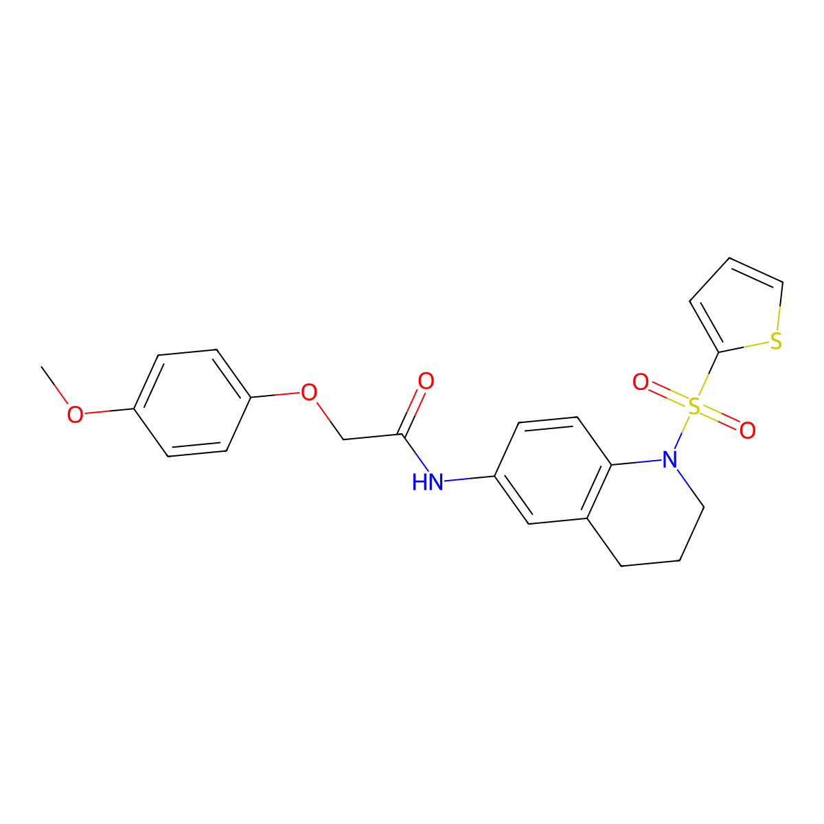 2-(4-methoxyphenoxy)-N-(1-(thiophen-2-ylsulfonyl)-1,2,3,4-tetrahydroquinolin-6-yl)acetamide molecular structure, CAS 1005293-90-2