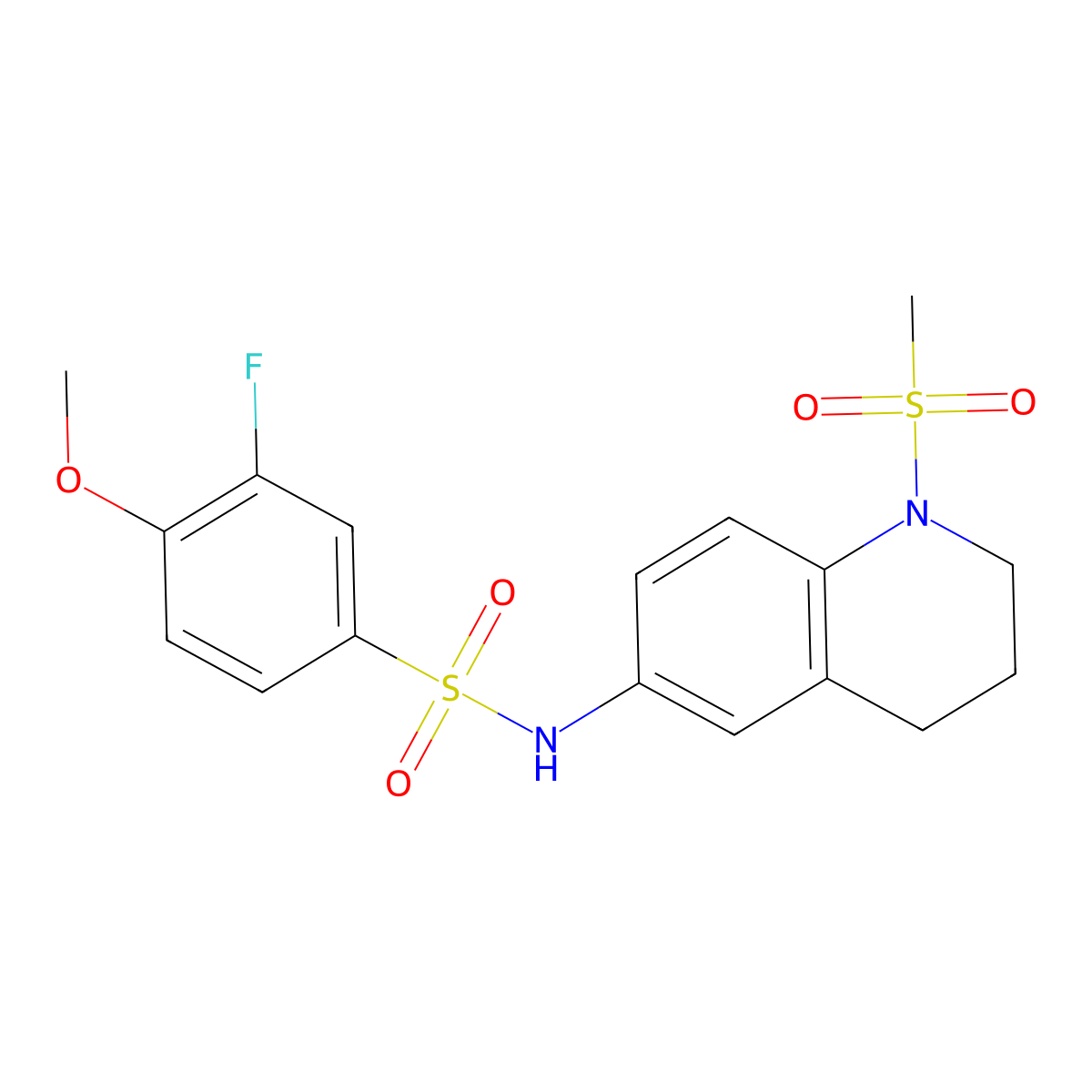 3-fluoro-4-methoxy-N-(1-methylsulfonyl-3,4-dihydro-2H-quinolin-6-yl)benzenesulfonamide molecular structure, CAS 1005294-09-6