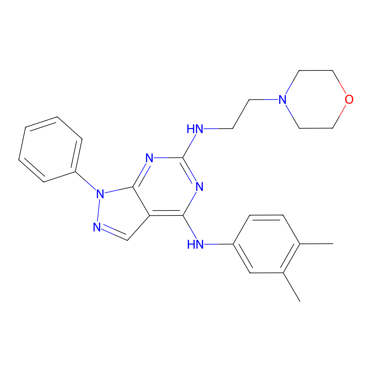 N4-(3,4-dimethylphenyl)-N6-(2-morpholinoethyl)-1-phenyl-1H-pyrazolo[3,4-d]pyrimidine-4,6-diamine molecular structure, CAS 1005294-20-1