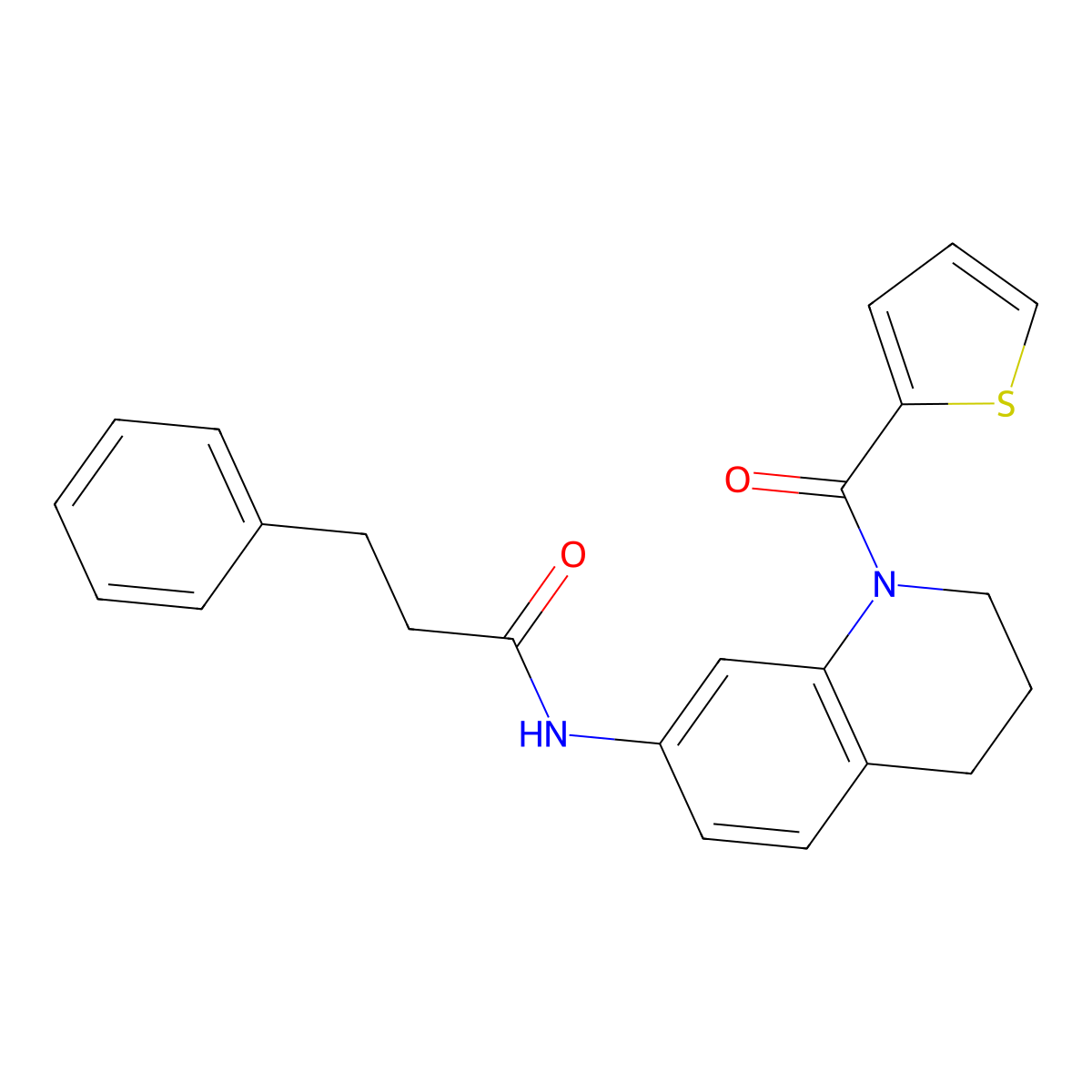 3-phenyl-N-[1-(thiophene-2-carbonyl)-3,4-dihydro-2H-quinolin-7-yl]propanamide molecular structure, CAS 1005294-21-2