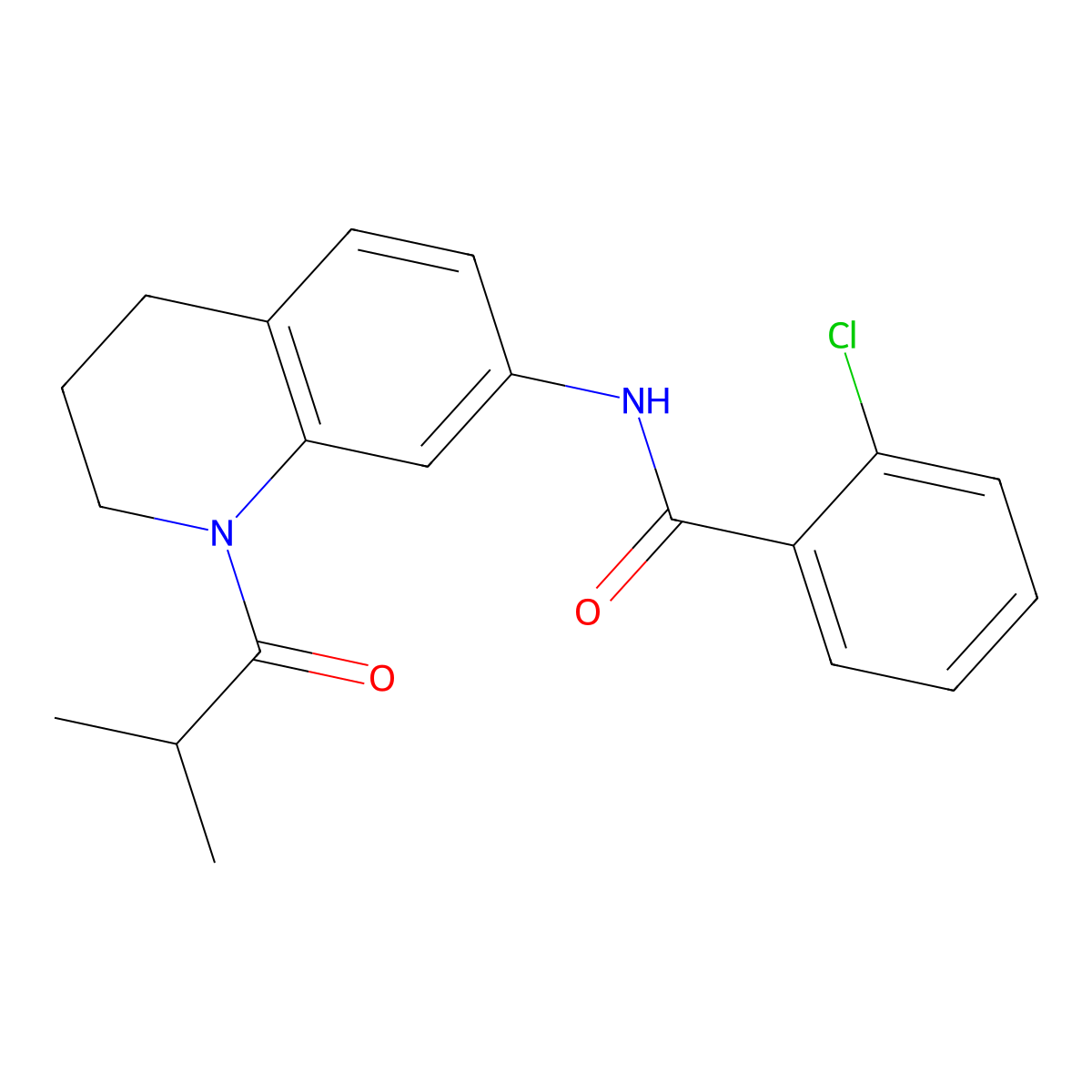 2-chloro-N-(1-isobutyryl-1,2,3,4-tetrahydroquinolin-7-yl)benzamide molecular structure, CAS 1005294-27-8