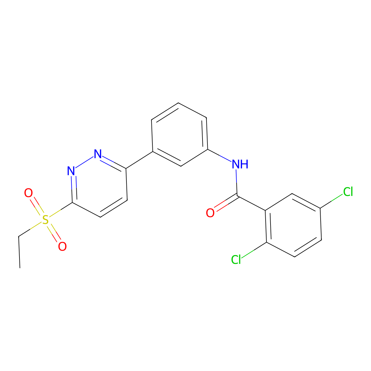 2,5-dichloro-N-(3-(6-(ethylsulfonyl)pyridazin-3-yl)phenyl)benzamide molecular structure, CAS 1005294-41-6