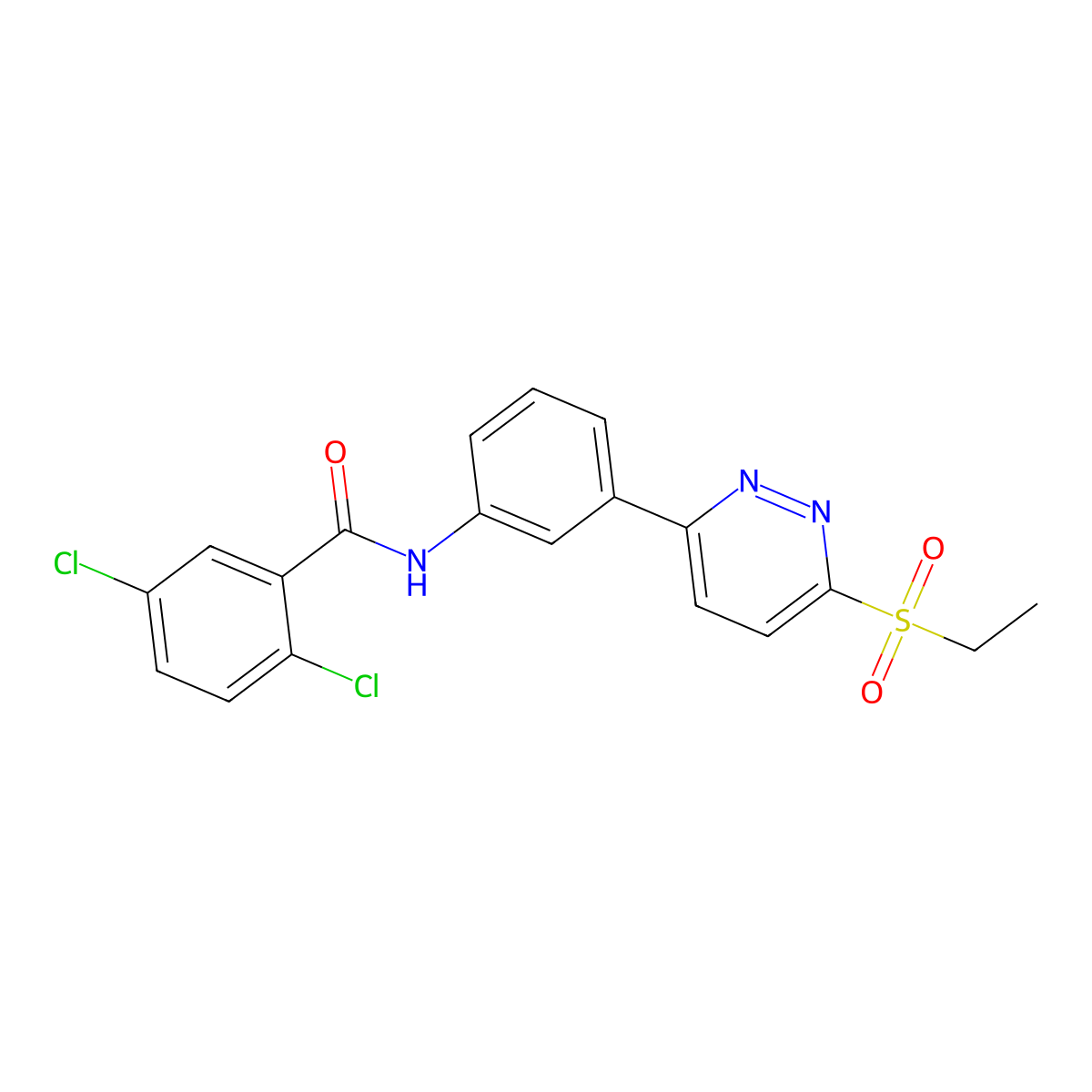 2,5-dichloro-N-(3-(6-(ethylsulfonyl)pyridazin-3-yl)phenyl)benzamide molecular structure, CAS 1005294-41-6