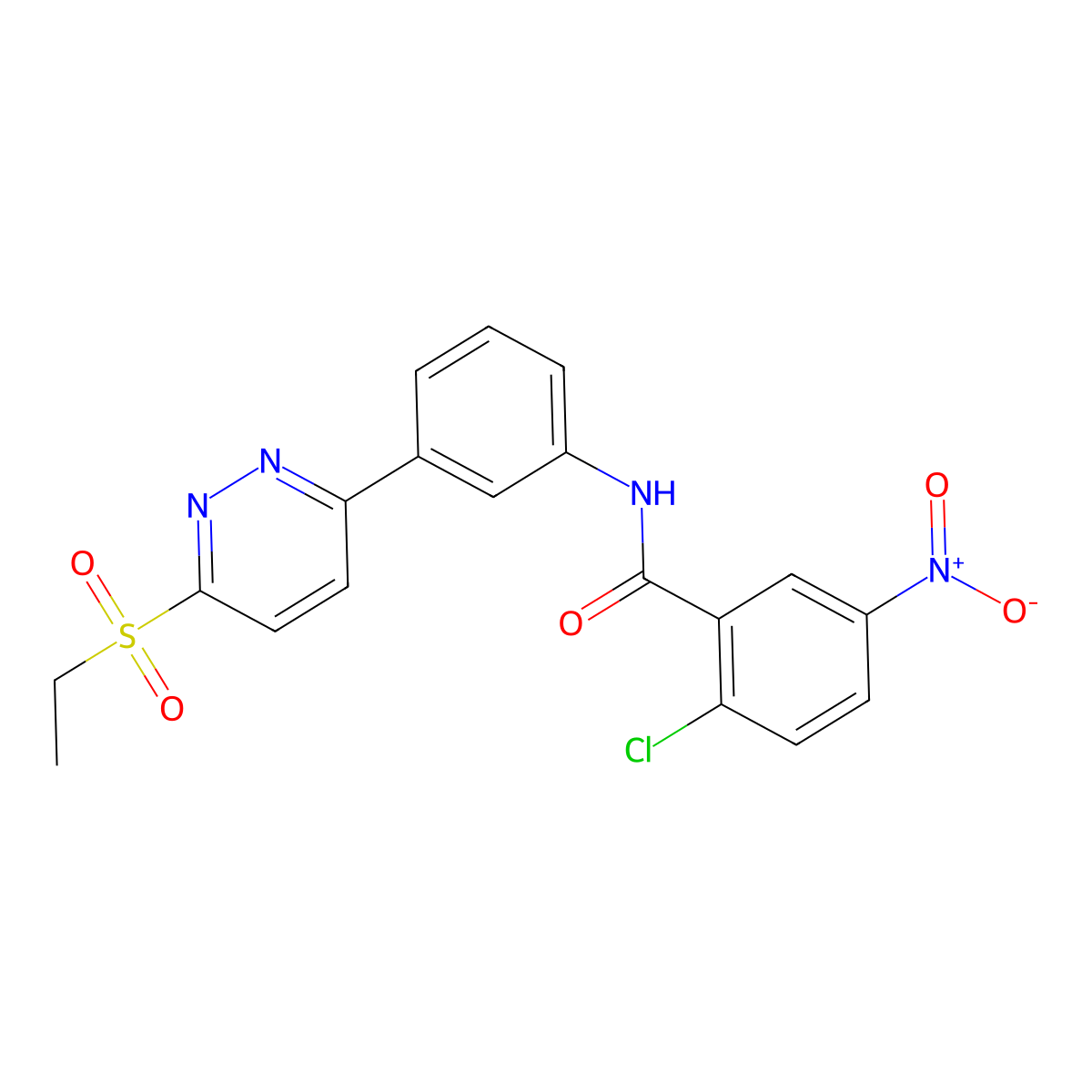 2-chloro-N-(3-(6-(ethylsulfonyl)pyridazin-3-yl)phenyl)-5-nitrobenzamide molecular structure, CAS 1005294-47-2