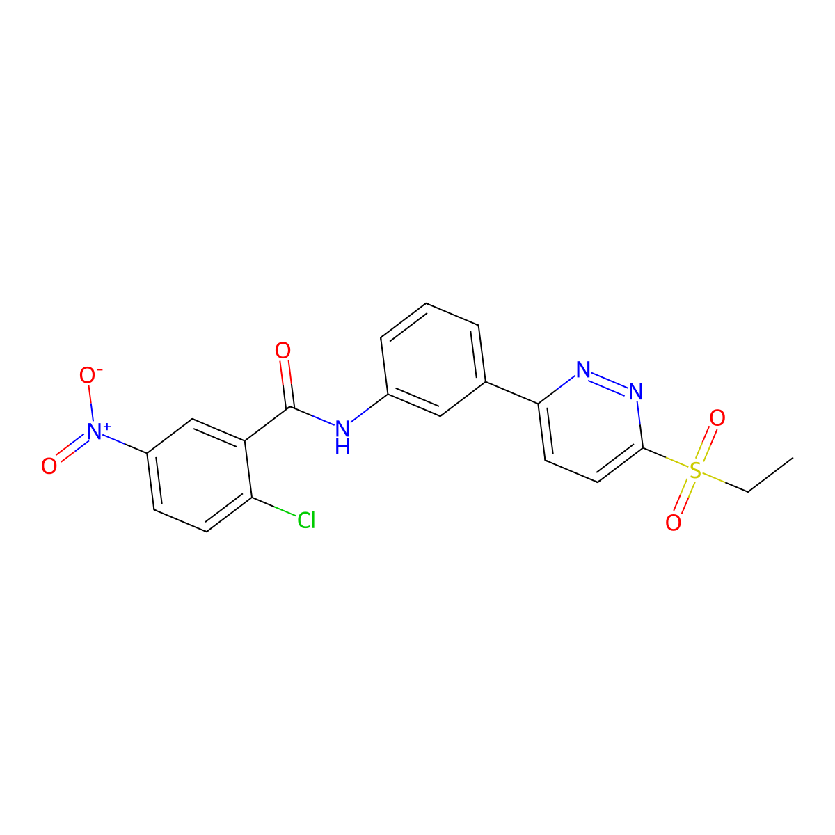 2-chloro-N-(3-(6-(ethylsulfonyl)pyridazin-3-yl)phenyl)-5-nitrobenzamide molecular structure, CAS 1005294-47-2