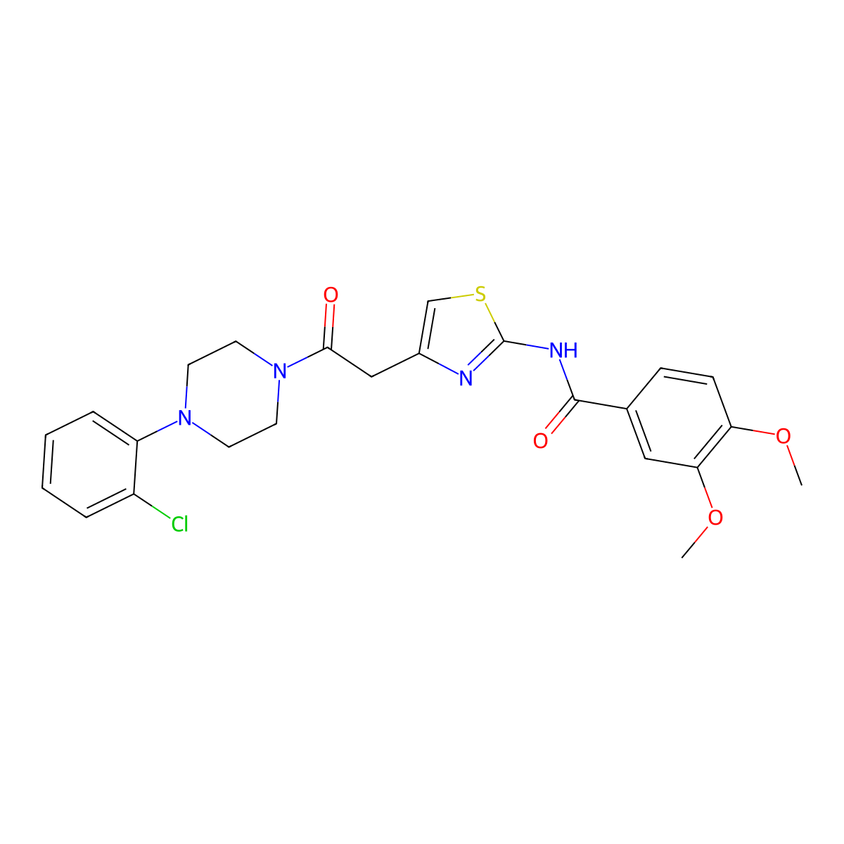 N-(4-{2-[4-(2-chlorophenyl)piperazin-1-yl]-2-oxoethyl}-1,3-thiazol-2-yl)-3,4-dimethoxybenzamide molecular structure, CAS 1005294-87-0