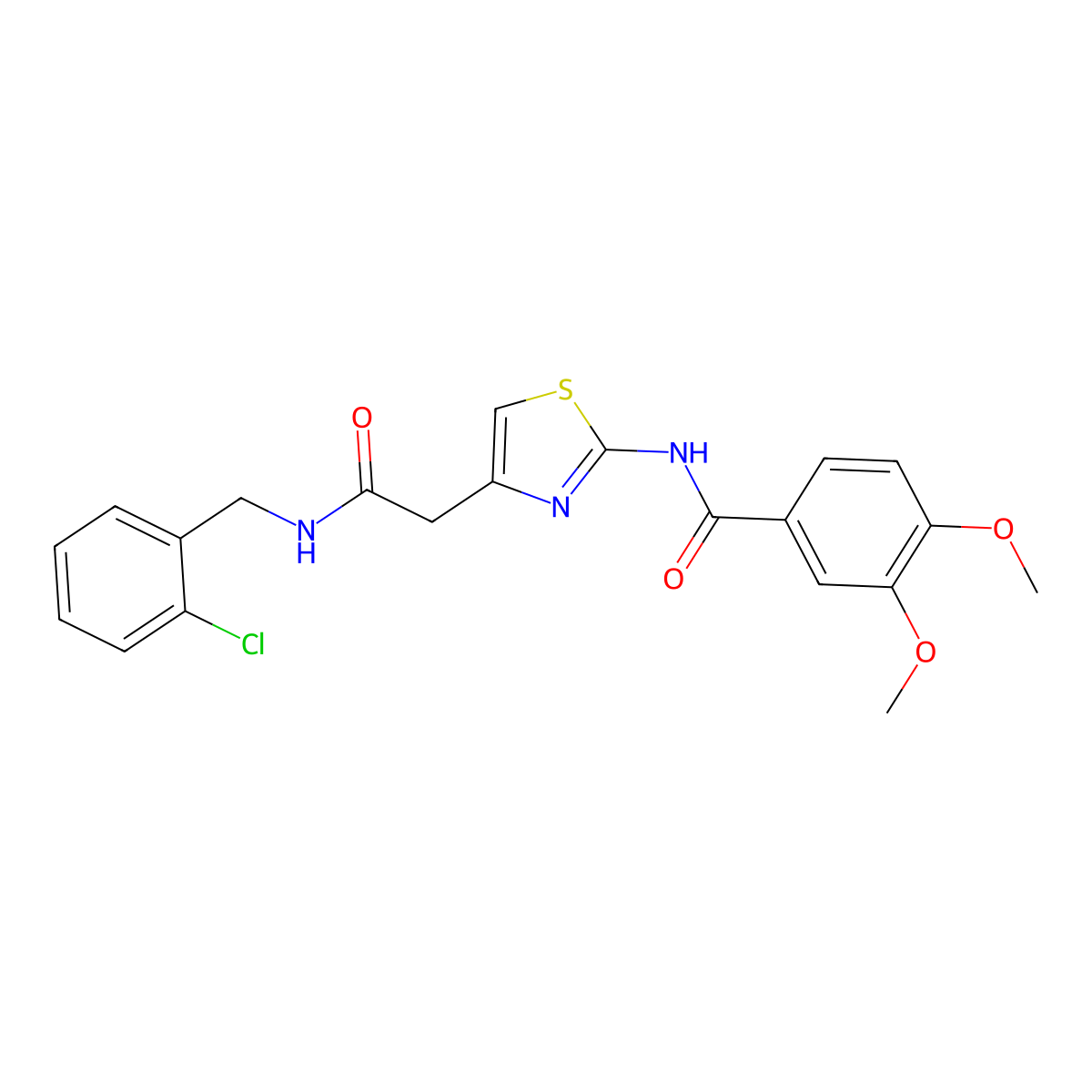 N-(4-(2-((2-chlorobenzyl)amino)-2-oxoethyl)thiazol-2-yl)-3,4-dimethoxybenzamide molecular structure, CAS 1005294-92-7