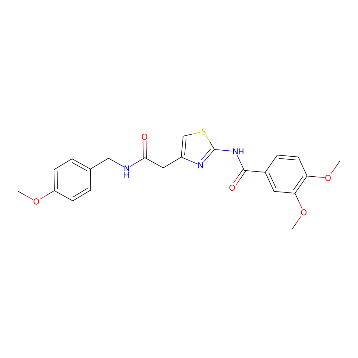 3,4-dimethoxy-N-(4-(2-((4-methoxybenzyl)amino)-2-oxoethyl)thiazol-2-yl)benzamide molecular structure, CAS 1005294-93-8