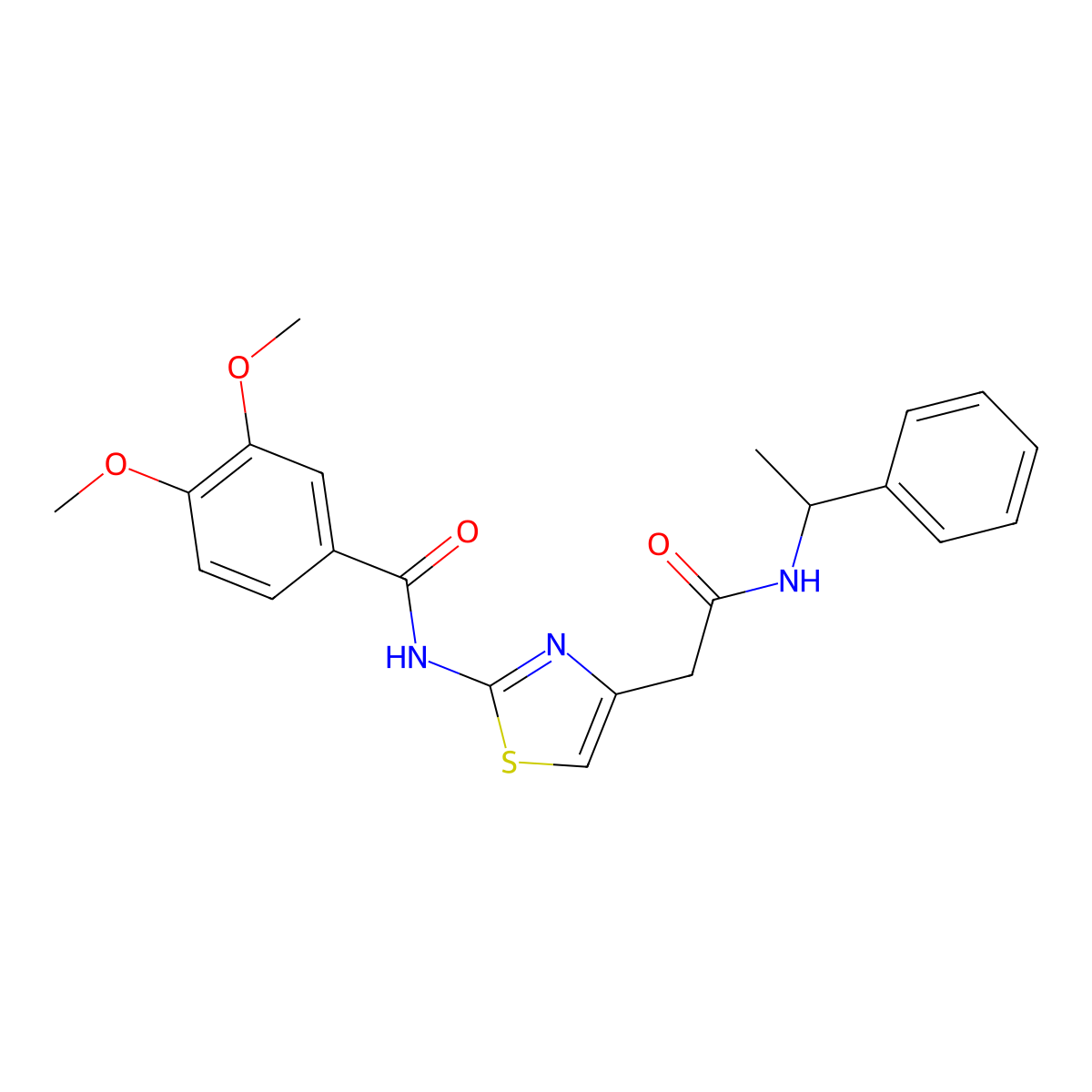3,4-dimethoxy-N-(4-(2-oxo-2-((1-phenylethyl)amino)ethyl)thiazol-2-yl)benzamide molecular structure, CAS 1005294-95-0