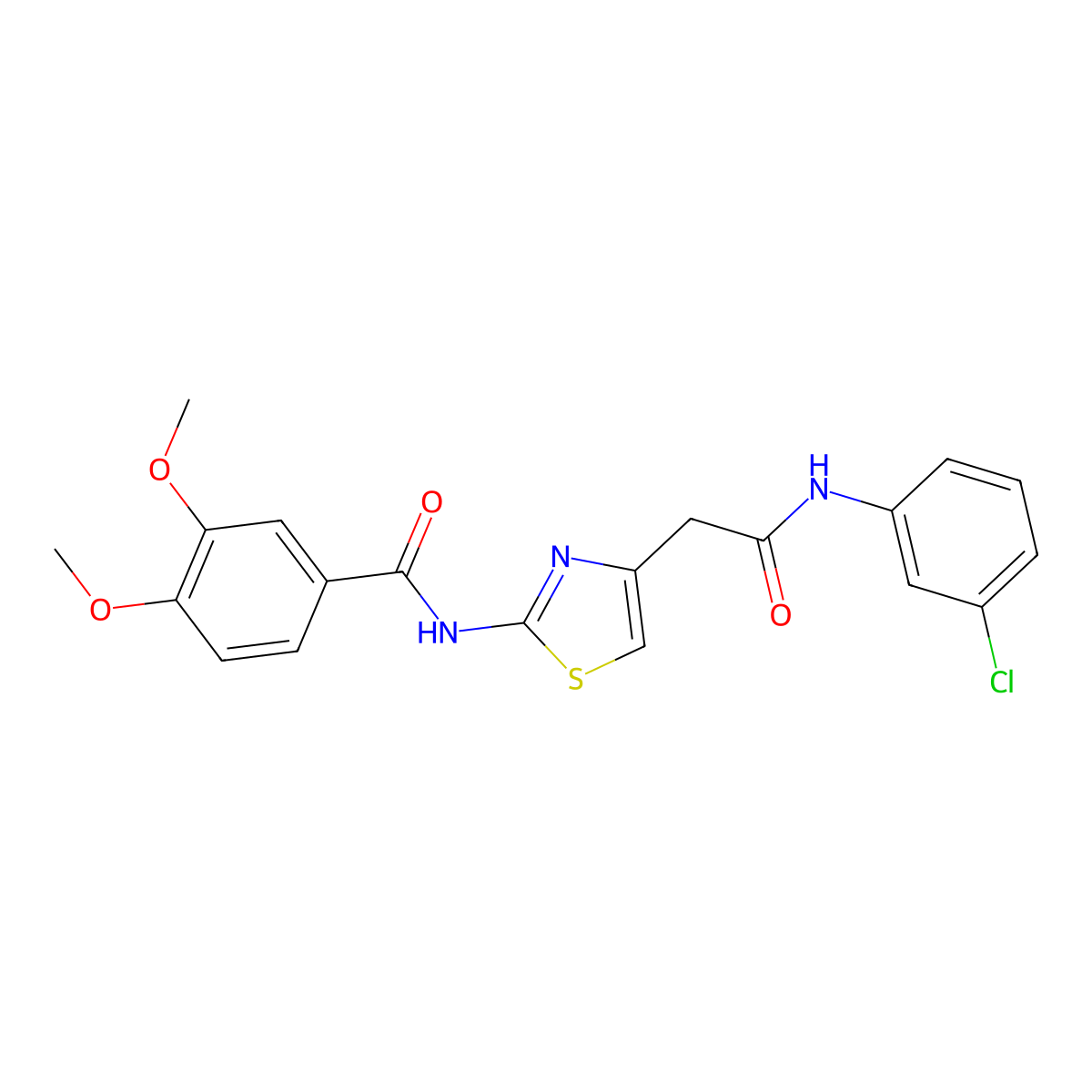 N-(4-(2-((3-chlorophenyl)amino)-2-oxoethyl)thiazol-2-yl)-3,4-dimethoxybenzamide molecular structure, CAS 1005295-00-0