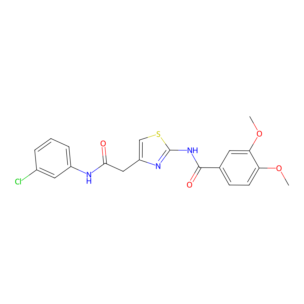 N-(4-(2-((3-chlorophenyl)amino)-2-oxoethyl)thiazol-2-yl)-3,4-dimethoxybenzamide molecular structure, CAS 1005295-00-0
