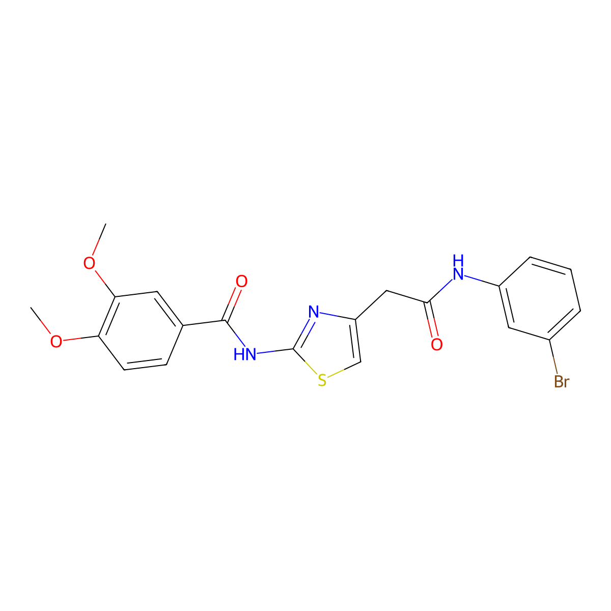 N-(4-(2-((3-bromophenyl)amino)-2-oxoethyl)thiazol-2-yl)-3,4-dimethoxybenzamide molecular structure, CAS 1005295-01-1
