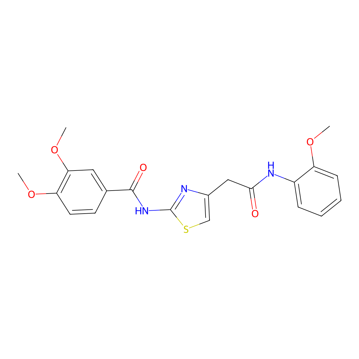 3,4-dimethoxy-N-(4-(2-((2-methoxyphenyl)amino)-2-oxoethyl)thiazol-2-yl)benzamide molecular structure, CAS 1005295-02-2