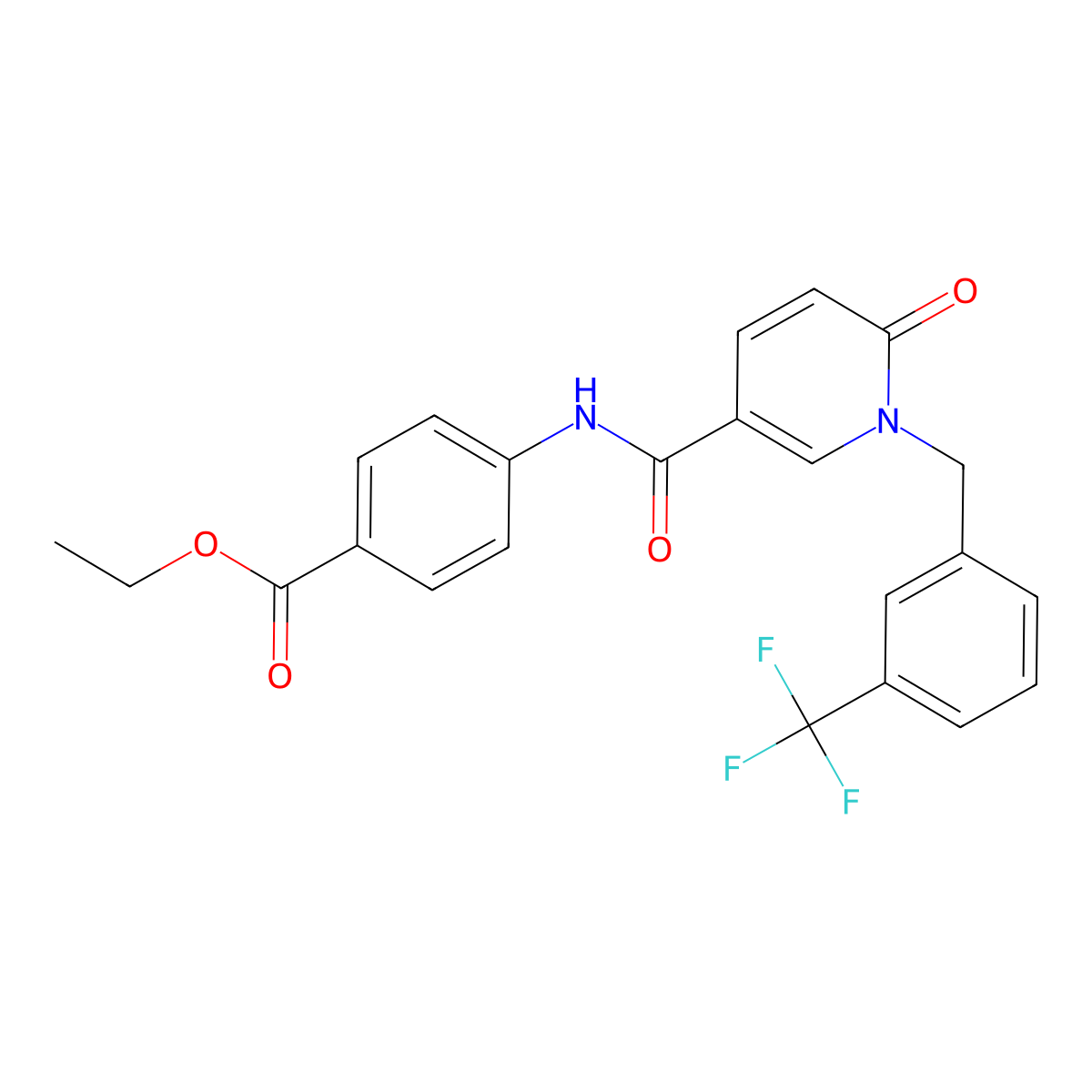 Ethyl 4-(6-oxo-1-(3-(trifluoromethyl)benzyl)-1,6-dihydropyridine-3-carboxamido)benzoate molecular structure, CAS 1005295-06-6