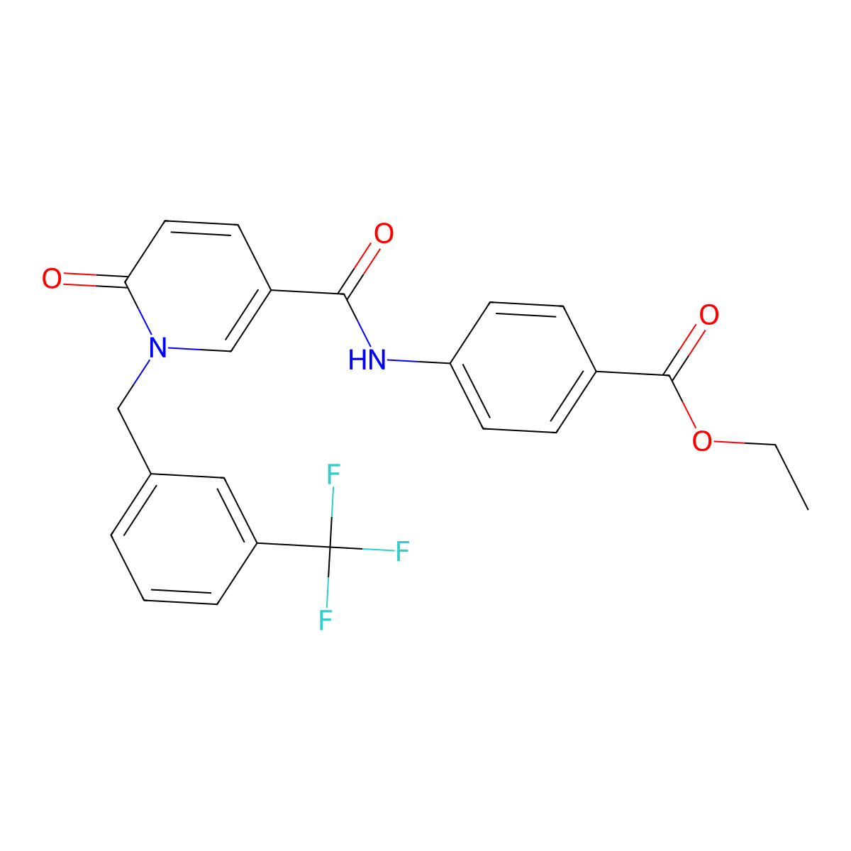 Ethyl 4-(6-oxo-1-(3-(trifluoromethyl)benzyl)-1,6-dihydropyridine-3-carboxamido)benzoate molecular structure, CAS 1005295-06-6