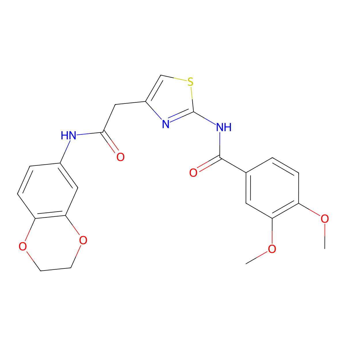 N-(4-(2-((2,3-dihydrobenzo[b][1,4]dioxin-6-yl)amino)-2-oxoethyl)thiazol-2-yl)-3,4-dimethoxybenzamide molecular structure, CAS 1005295-15-7