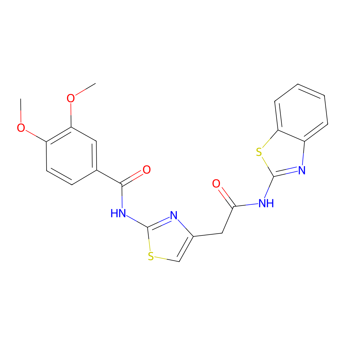 N-(4-(2-(benzo[d]thiazol-2-ylamino)-2-oxoethyl)thiazol-2-yl)-3,4-dimethoxybenzamide molecular structure, CAS 1005295-16-8