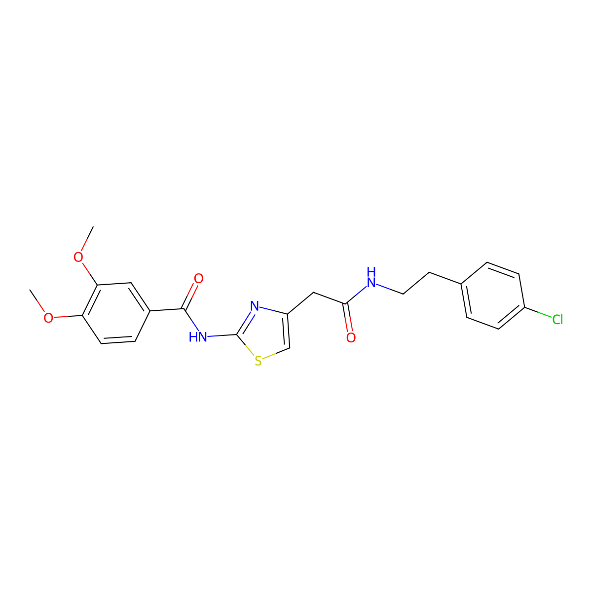 N-(4-(2-((4-chlorophenethyl)amino)-2-oxoethyl)thiazol-2-yl)-3,4-dimethoxybenzamide molecular structure, CAS 1005295-22-6