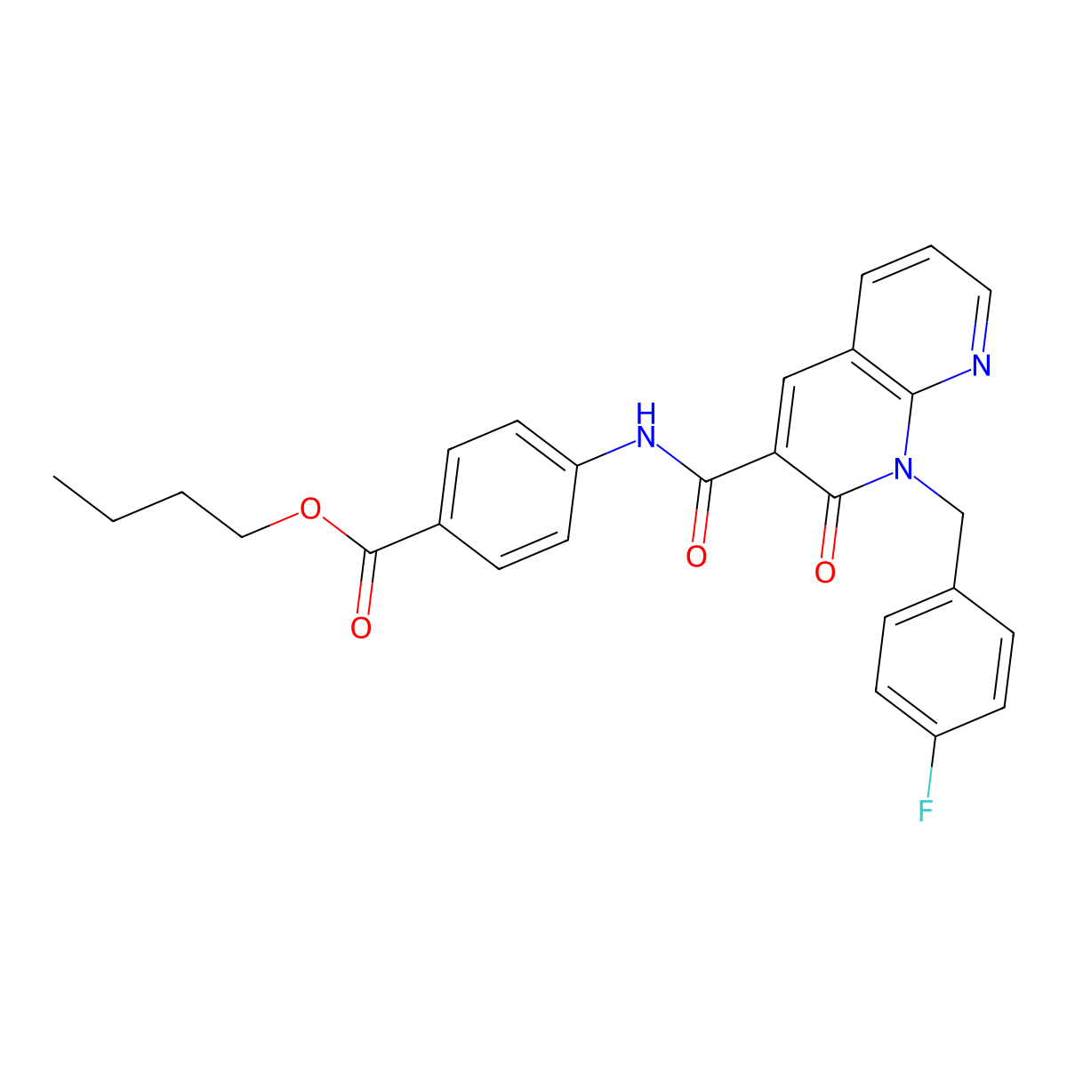 Butyl 4-(1-(4-fluorobenzyl)-2-oxo-1,2-dihydro-1,8-naphthyridine-3-carboxamido)benzoate molecular structure, CAS 1005295-23-7