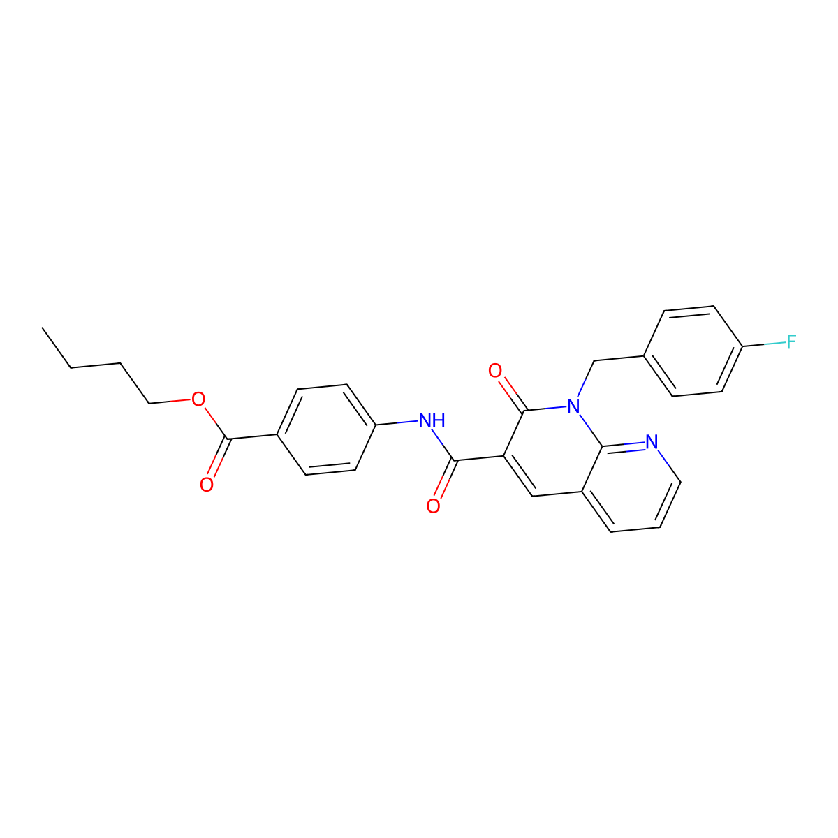 Butyl 4-(1-(4-fluorobenzyl)-2-oxo-1,2-dihydro-1,8-naphthyridine-3-carboxamido)benzoate molecular structure, CAS 1005295-23-7