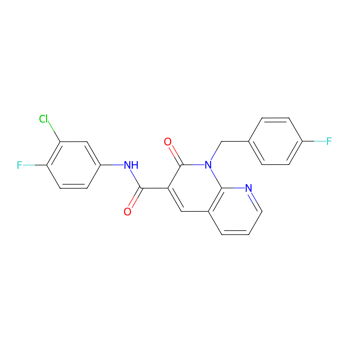 N-(3-chloro-4-fluorophenyl)-1-(4-fluorobenzyl)-2-oxo-1,2-dihydro-1,8-naphthyridine-3-carboxamide molecular structure, CAS 1005295-25-9