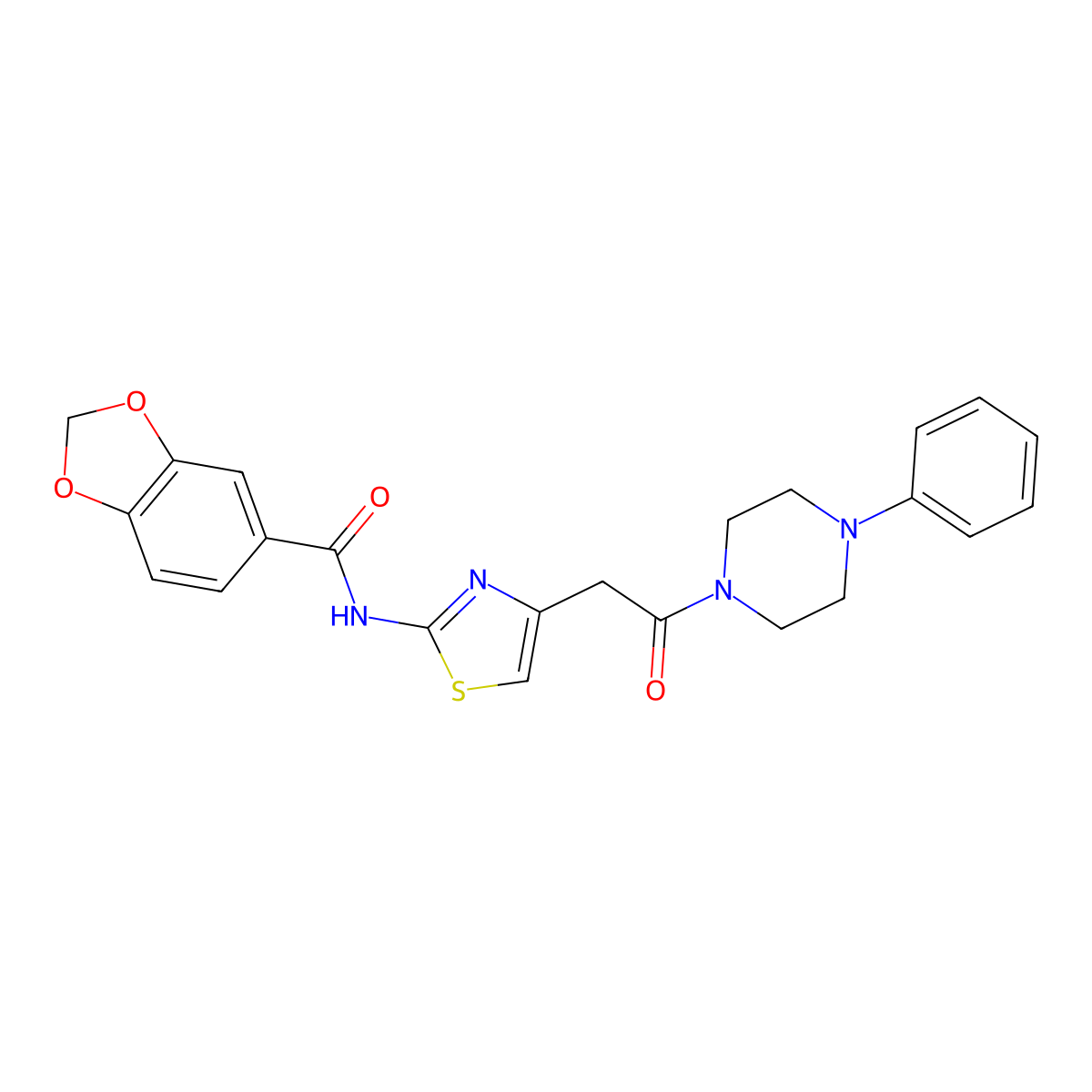 N-(4-(2-oxo-2-(4-phenylpiperazin-1-yl)ethyl)thiazol-2-yl)benzo[d][1,3]dioxole-5-carboxamide molecular structure, CAS 1005295-26-0