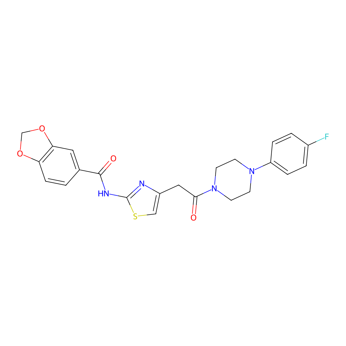 N-(4-(2-(4-(4-fluorophenyl)piperazin-1-yl)-2-oxoethyl)thiazol-2-yl)benzo[d][1,3]dioxole-5-carboxamide molecular structure, CAS 1005295-30-6