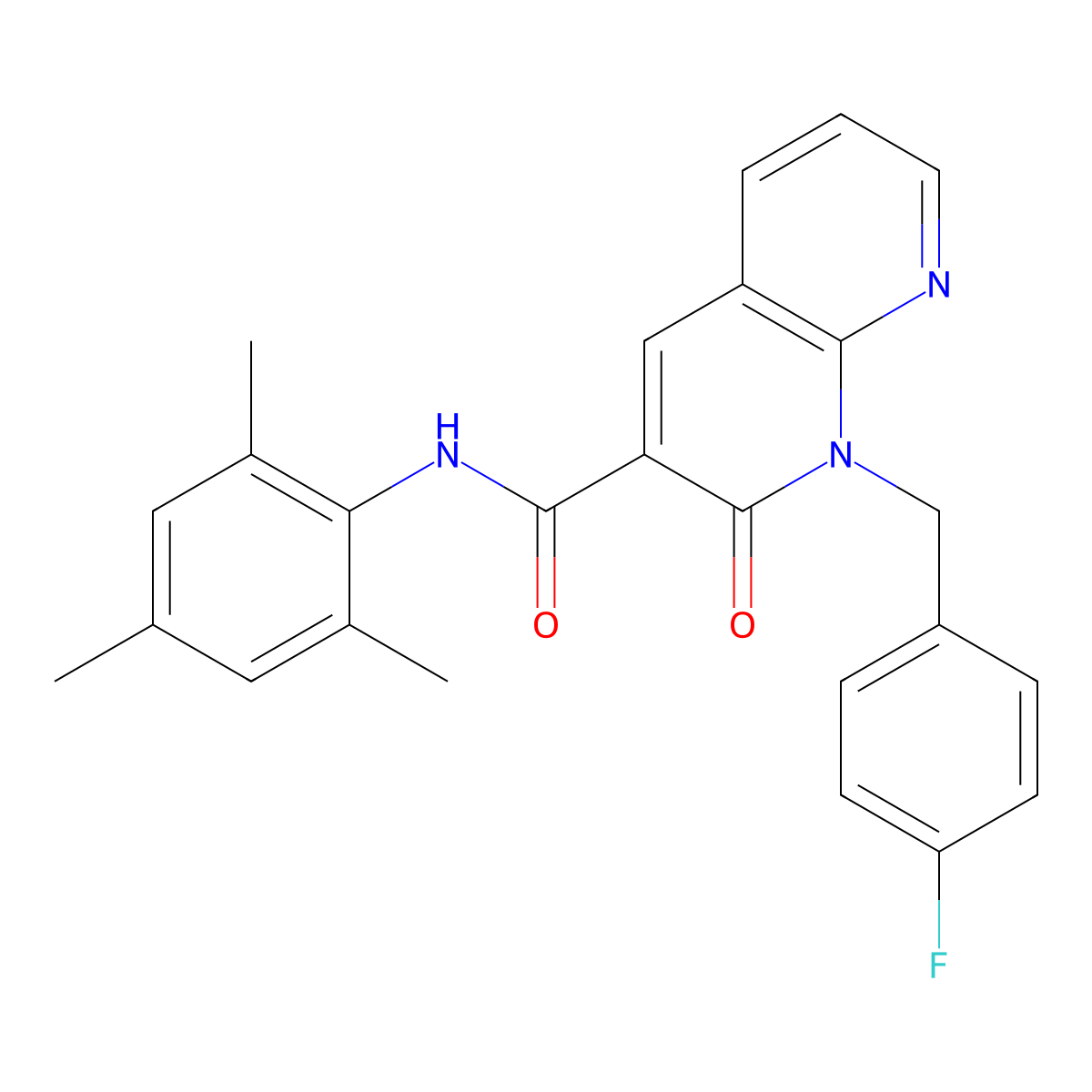 1-(4-fluorobenzyl)-N-mesityl-2-oxo-1,2-dihydro-1,8-naphthyridine-3-carboxamide molecular structure, CAS 1005295-31-7