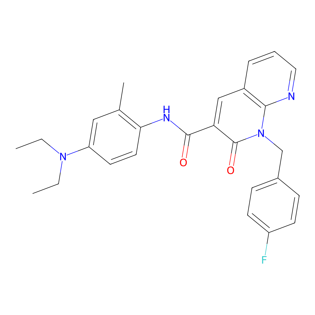 N-(4-(diethylamino)-2-methylphenyl)-1-(4-fluorobenzyl)-2-oxo-1,2-dihydro-1,8-naphthyridine-3-carboxamide molecular structure, CAS 1005295-33-9