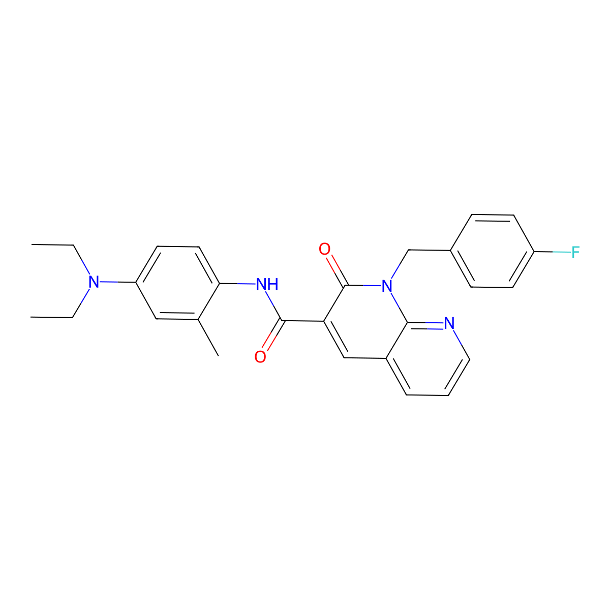 N-(4-(diethylamino)-2-methylphenyl)-1-(4-fluorobenzyl)-2-oxo-1,2-dihydro-1,8-naphthyridine-3-carboxamide molecular structure, CAS 1005295-33-9